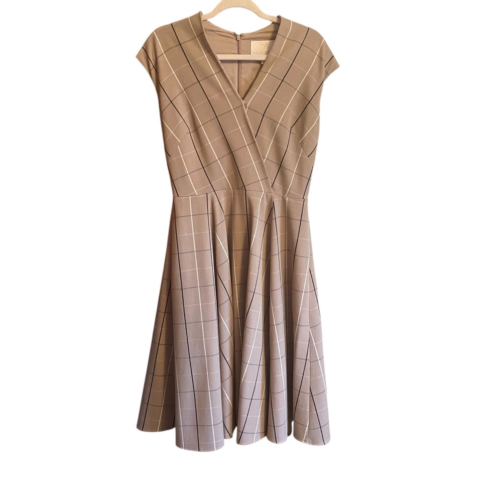 Gal Meets Glam Beige Plaid Midi Dress